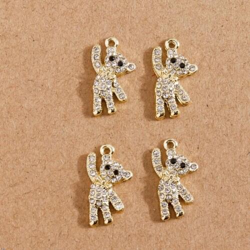 4pcs 10*20mm Cartoon Crystal Bear Charms Pendants for Jewelry Making DIY Necklaces Drop Earrings Handmade Crafts Accessories