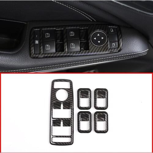 5pcs Carbon ABS Window Lift Switch Button Frame Trim For Mercedes-Benz A B C E GLE GLA CLA GLK Class W176 W204 W212 W166 W218