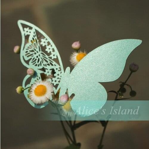 50pcs Blue Butterfly Place Escort Wine Glass Cup Paper Card for Wedding Party Home Decorations Name Cards