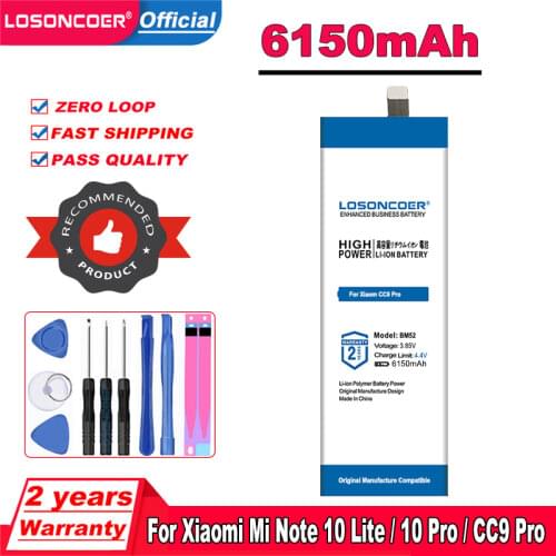 LOSONCOER Top Brand 100% New 5650mAh BM52 Battery for Xiaom CC9 Pro, M1910F4E, M1910F4G,Mi CC9e Pro,Mi Note 10 Pro Accumulator