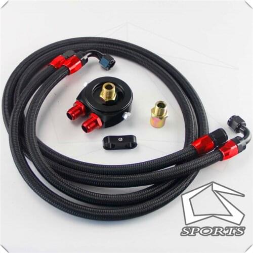 AN8 1.4m 1.6m Nylon Braided or SS Braided Oil Line+ AN8 Oil Filter Sandwich Adapter w/ Hose Fittings Black / Blue