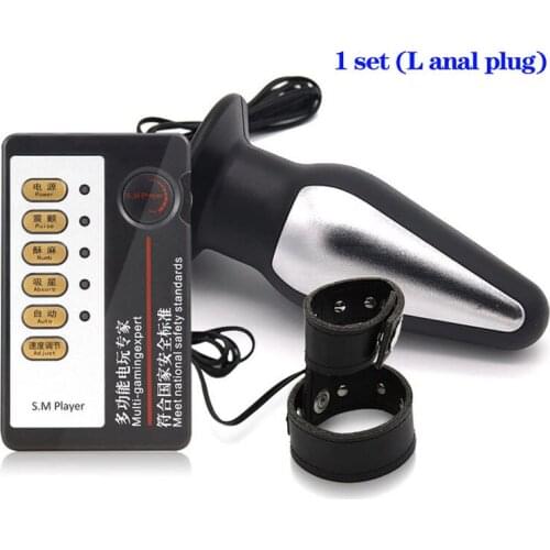Anal Plug Leather Penis Ring Sleeve Electro Shock Kit Penis Stimulation Cock Ring Butt Plug Electric Stimulator Sex Toys For Men