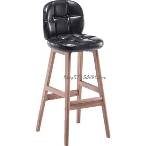 Solid Wood Bar Chair European Style Bar Chair High Stool Family Back Bar Stool Wood Retro Coffee Front Desk Bar Chair