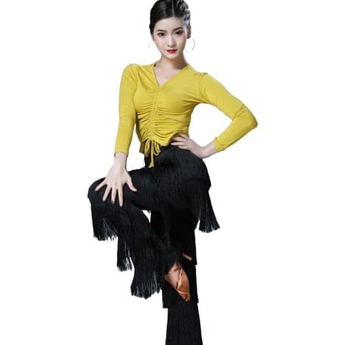 Adult Latin Dance Pants Fringe Dance Top Ballroom Dance Samba Salsa Dance Tassels Trousers Performance Clothes