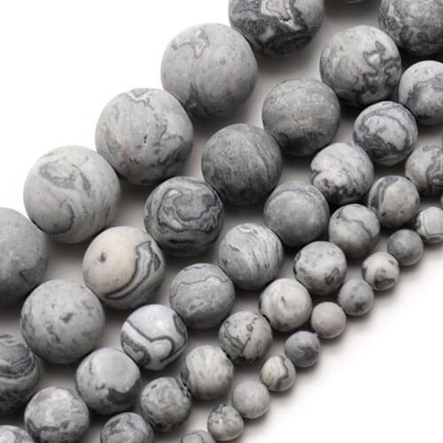 Wholesale Natural Stone Round Dull Polish Matte Map Stone Beads For Jewelry Making DIY Charm Barcelets Accessories 15inches