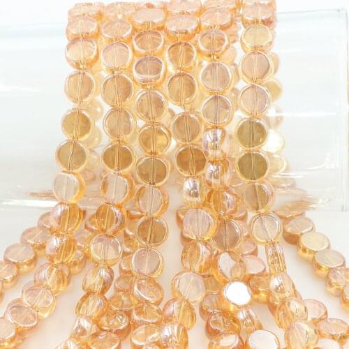 Gold Glass Round Beads Flat Shape 6/8/10MM (Lenght 30cm) Natural Stone Beads For DIY Necklace Making Jewelry Supplies