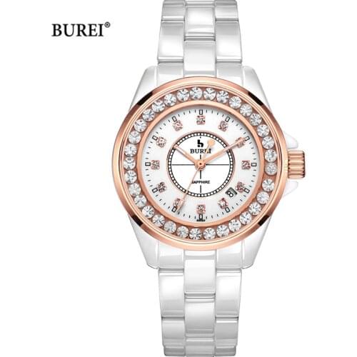BUREI Brand Women Fashion Gold Watch Ladies Waterproof Luxury Sapphire Calendar Casual Quartz Wristwatch Clock Relogio Feminino
