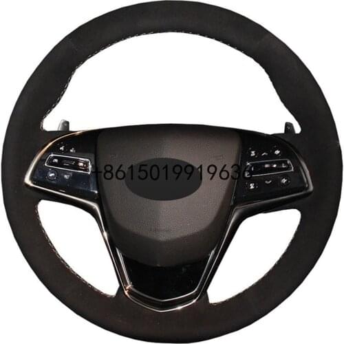 Car Steering Wheel Cover DIY Hand-stitched Black Suede For Cadillac ATS ATS-L 2013-2019 CTS 2014-2017 ELR 2014-2018