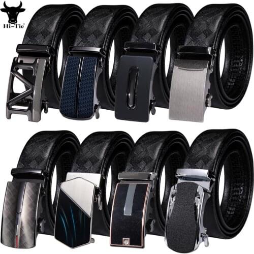 Designer Automatic Buckles Mens Dress Jeans Belts Black Genuine Leather Ratchet Men Waistband Strap Casual Formal Business Big
