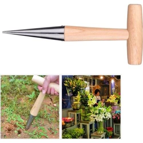 Gardening Hole Puncher with Wooden Handle Convenience Hole Digger Garden Tool for Sow Seeds Transplant Plant J2Y