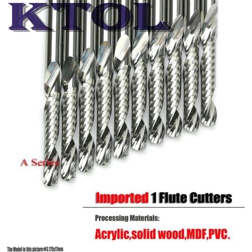 Imported 3.175*17mm 1 Flute Tungsten Carbide Engraving Milling Cutters for Wood Acrylic 10pc Spiral Router Bit CNC End Mill Tool