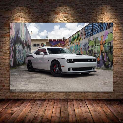 Canvas Paintings Dodge Challenger SRT Hellcat Muscle Car Vehicle White Car Posters Modern Wall Art Prints for Living Room Decor