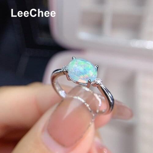 Real Opal Ring 6*8MM Natural Colorful Gemstone Fine Jewelry 925 Sterling Silver for Women Anniversary Party Gift Simple Design