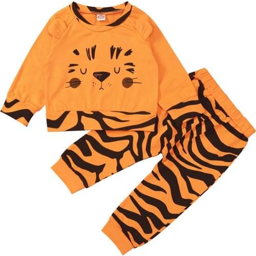 Newborn Infant Baby Boys Clothes Long Sleeve Tigers Print Tops+Tiger Stripes Pants Sets 6 9 12 18 24 Months vetement bebe garcon
