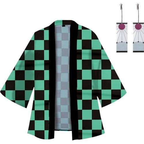 Demon Slayer Kamado Tanjirou Cosplay Costume With Earrings Kochou Shinobu Cloak Shirt Robe Tomioka Giyuu Kimono