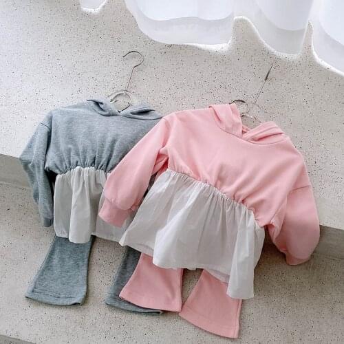 Spring Autumn Girls 2 Pcs Set Baby Hoodies + Pants Kids Tracksuits Children Clothes Ruffle Bottom Patch Cotton 2 To 7 Yrs