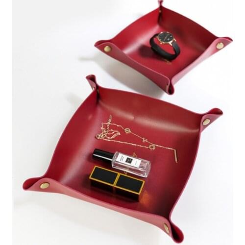 Leather Folding Storage Box, Desktop PU Tray, Leather Plate for Jewelry Key Wallet Coins,multicolor avialable