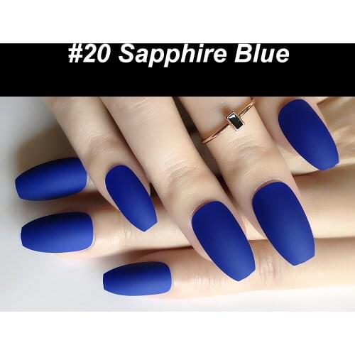 Wholesale Coffin Fake Nails Matte Wine Red Frosted Press On Nails Coloured White Black Peacock blue False Nails 20 Colors