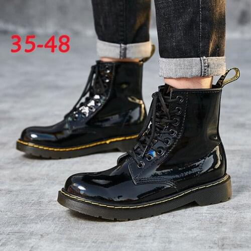 OKKDEY 2020 new big size 48 couple Martin boots British in help 8 holes of laser oxen bottom cow leather shiny leather boots