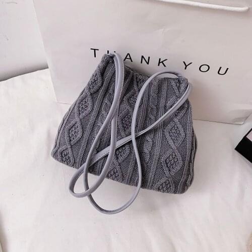 2021 new female bag all-match crossbody woven shoulder bag solid color knitted cotton and linen bucket bag cosmetic bag