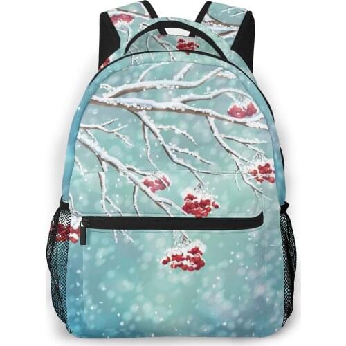 OLN Women Backpack with Multiple Using Women Backpacks Winter Snow-Covered Rowan Berry Branch School Bag Girls Travel Bag