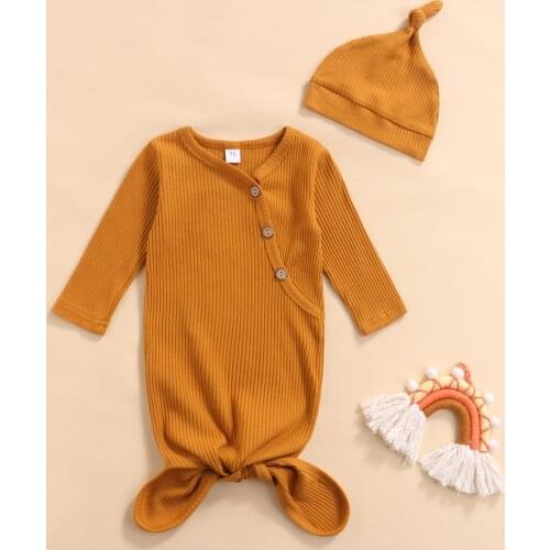 Newborn Baby Swaddle Sleeping Bag and Cap Solid Cotton Blanket Wrap Long Sleeve Receiving Blanket 0-3 Months Kids Nightwear