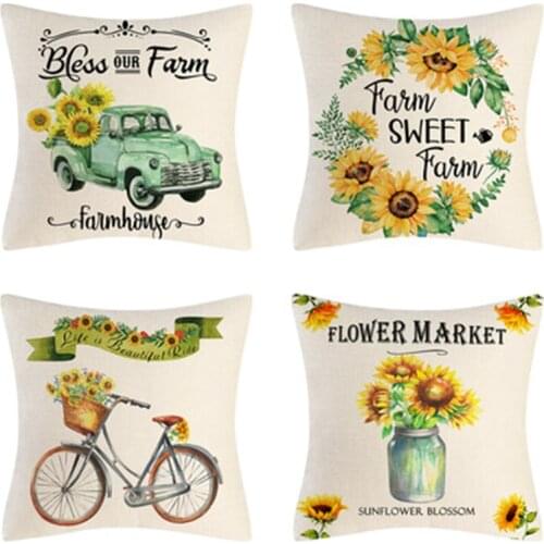 Sunflower Daisy Print Decorative Cushion Case Linen Pillowcases For Sofa Bedroom Car 2021 Summer Decoration Throw Pillow Covers