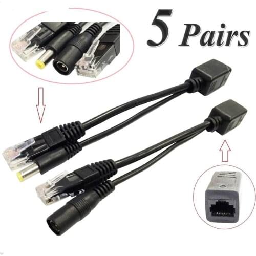 10pcs(5pair) POE Splitter POE Switch POE Cable adapter Tape Screened 5V 12V 24V 48V Power Supply Cable 5.5*2.1mm