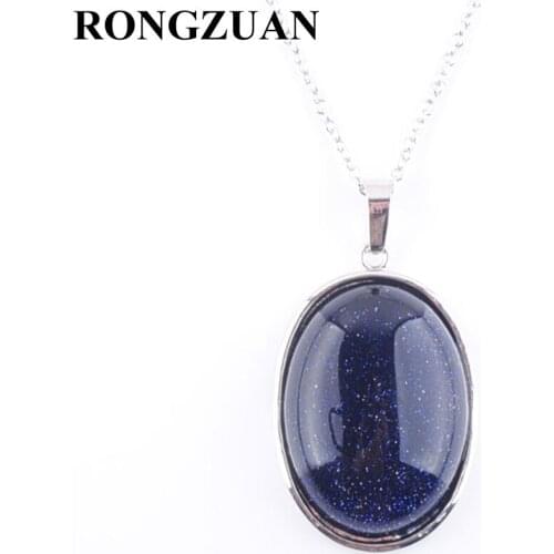 RONGZUAN Natural Blue Sand Gem Stone Oval Reiki Chakra Bead Chain Necklaces & Pendants Jewelry Women Fashion Jewellery TN3219