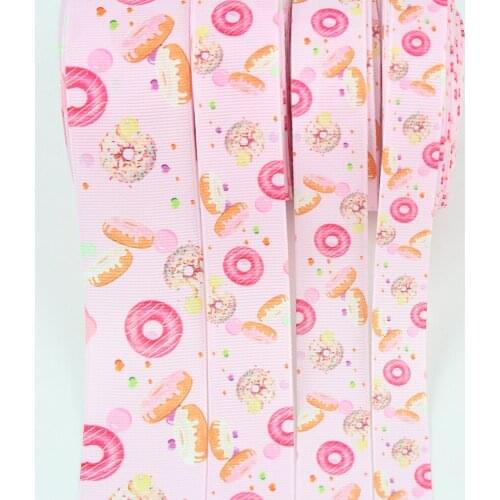 Cartoon Doughnut Pink printed grosgrain ribbon 16mm 22mm 25mm 38mm 25 yards DIY hair bows gift wrap decorative ribbons