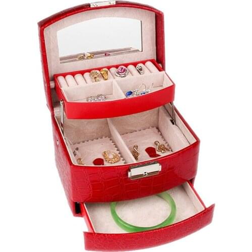 Jewelry Box 3 Layer Large Capacity Leather Storage Box Portable Jewelry Earrings Necklace Jewelry Bedroom Cosmetics Display Box
