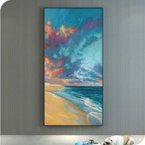 Nordic Oil Painting Printed on Canvas Abstract Ocean Sunset Clouds Landscape Poster Wall Picture for Interior Gallery Home Decor