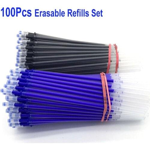 100Pcs Erasable Gel Pen Refill Rod 0.5mm Needle Tip Blue Black Ink Office School Writing Stationery Accessories Washable Handle