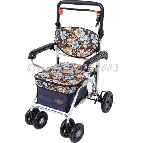 Elderly Shopping Cart Grocery Shopping Trolley Aluminum Alloy Portable Mobility Walker Elderly Push Chair Folding Chair