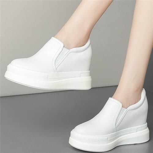 Fashion Sneakers Women Genuine Leather Wedges High Heel Ankle Boots Female Round Toe Platform Pumps Shoes Casual Oxfords Shoes