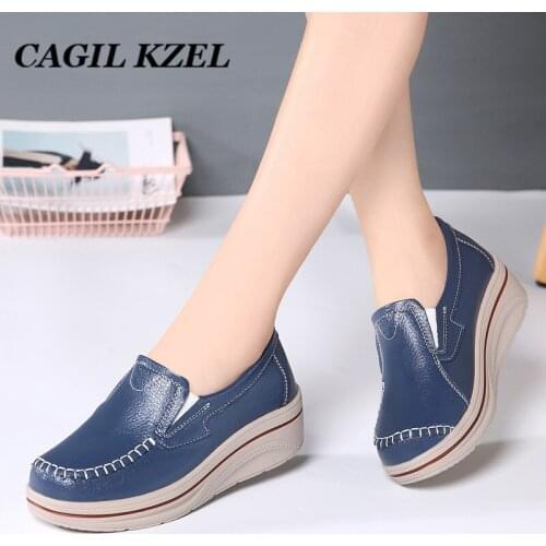 CAGILKZEL 2020 Spring Shoes Woman Flats Woman Tassel Platform Shoes Leather Casual Shoes Slip On Ladies Flats Creepers Footwear