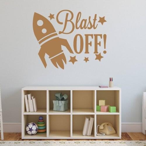 Spaceship Pattern Wall Decal Quotes Blast Off Stars Vinyl Wall Stickers Kids Nursery Rooms Home Decal Headboard Boys DecorSYY982