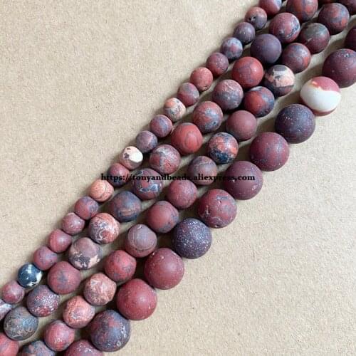 Natural Stone Matte Red Brecciated Jasper Round Loose Beads 15" Strand 4 6 8 10 12MM Pick Size For Jewelry Making DIY