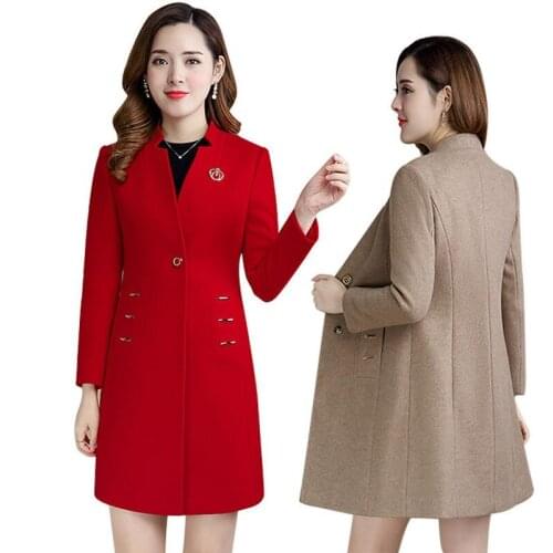 Plus Size Woolen Jacket Women Jackets New 2021 Winter Women Woolen Coat Long Slim Thickening Warm Womens Clothing Red