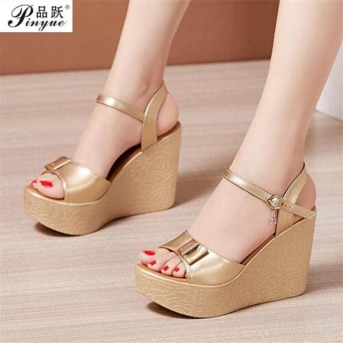 New Open Toe Platform Sandals Women Shoes Bow High Heels Wedges Sandals Ladies Elegant Office Sandals Gold