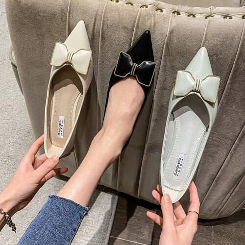 Metal Chain bow-knot moccasins femme ballerina loafers sneakers women shoes pointed toe soft bottom flats woman plus size 42/43