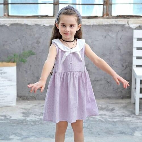 Kids Costumes Girls Summer Dress 2019 Baby Sailor Collar Sleeveless Cotton Striped A-line Casual Dress For 2-7Yrs Princess Dress