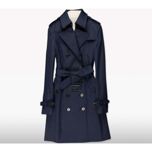 Blue European spring ladies high quality trench coat for women long sleeves coats womens casaco feminino female overcoat woman