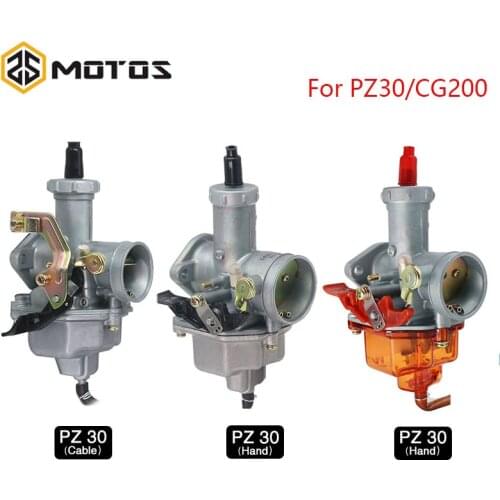 ZS MOTOS PZ30 30mm Manual/Auto Choke Carburetor With Orange Nylon Float Chamber For HONDA CG200 For Keihin PZ30 PZ Carburetor