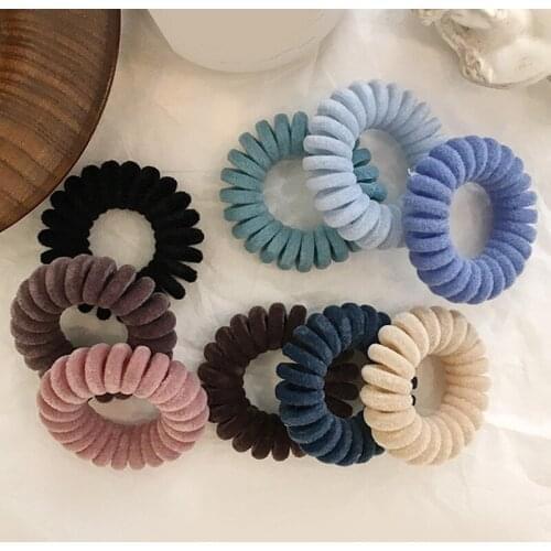 1pc Telephone Wire Flocked Knit Hair Rope Elastic Rubber Bands Scrunchie Hair Ring Headwear Women Hair Accessories Headband