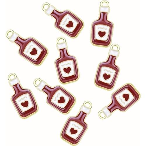 10Pcs Alloy Hearts Bronze Bottle Charms Enamel Metal Pendants for Crafts DIY Jewelry Making Accessories 22x10mm 24278