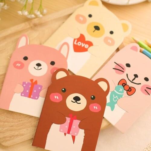 10pcs Mini Portable Notepad Cartoon Bears Memo Note Pad Student Vocabulary Words Recite Notebook School Office Gift Stationery