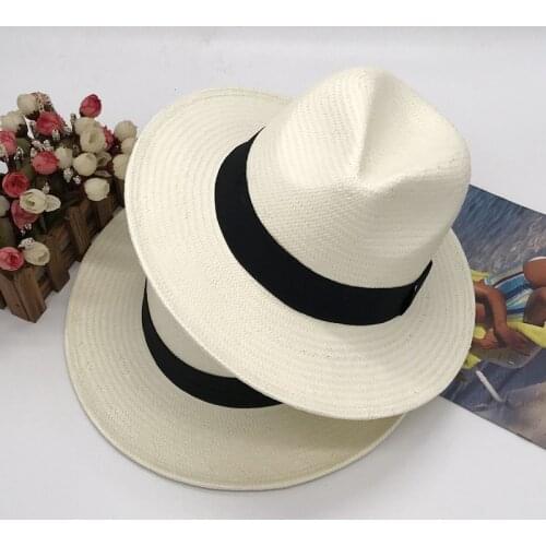 202102-fcm-10 new summer milk white solid handmade paper grass holiday fedoras cap men women leisure panama jazz hat