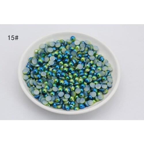 3/4/5/6/8mm Olive green Colorful Half Round Imitation Pearls Flatback Scrapbook Beads DIY For Garment/Phone Case/Nail Making 15