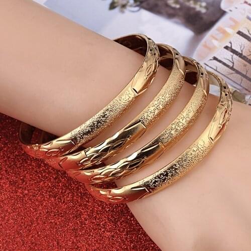 4pcs Gold Bangle for Women Gold Dubai Bride Wedding Ethiopian Bracelet Africa Bangle Arab Jewelry Gold Charm Bracelet